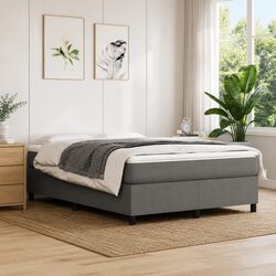 Grey Fabric Queen Size Box Spring Bed Frame