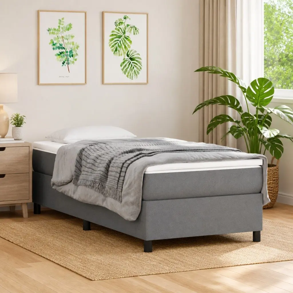 King Single Grey Fabric Box Spring Bed Frame
