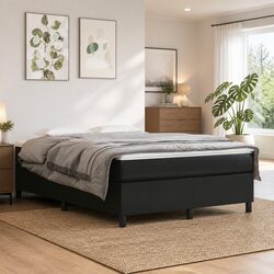 Double Black Faux Leather Box Spring Bed Frame