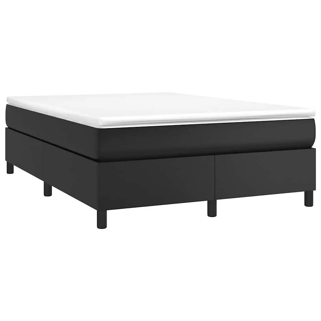 Box Spring Bed Frame Black Faux Leather Double Plywood