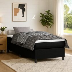 King Single Box Spring Bed Frame in Black Faux Leather