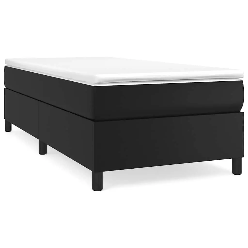 King Single Box Spring Bed Frame in Black Faux Leather