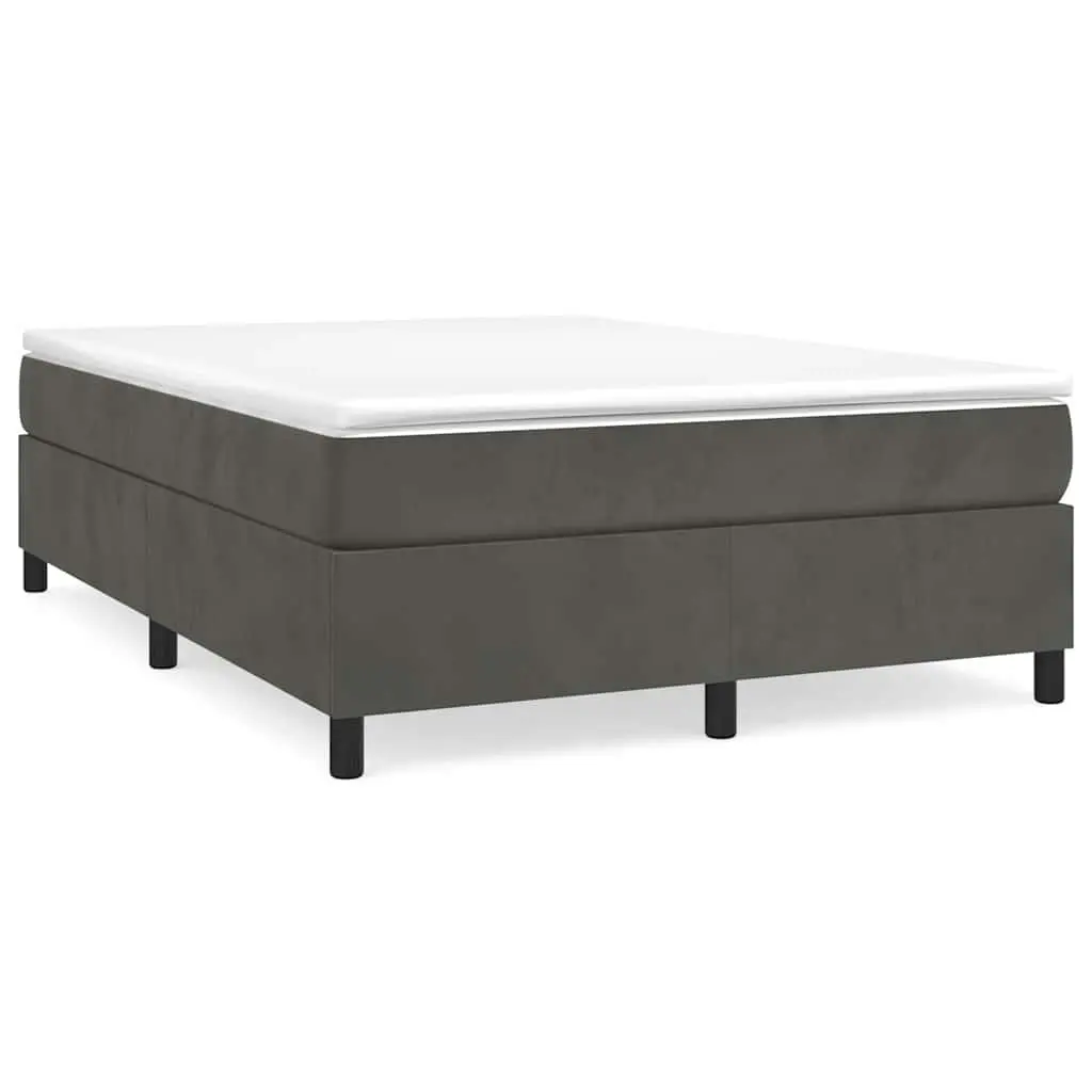 Bed Frame Queen Size Box Spring Base Dark Grey Velvet Upholstered Bedroom