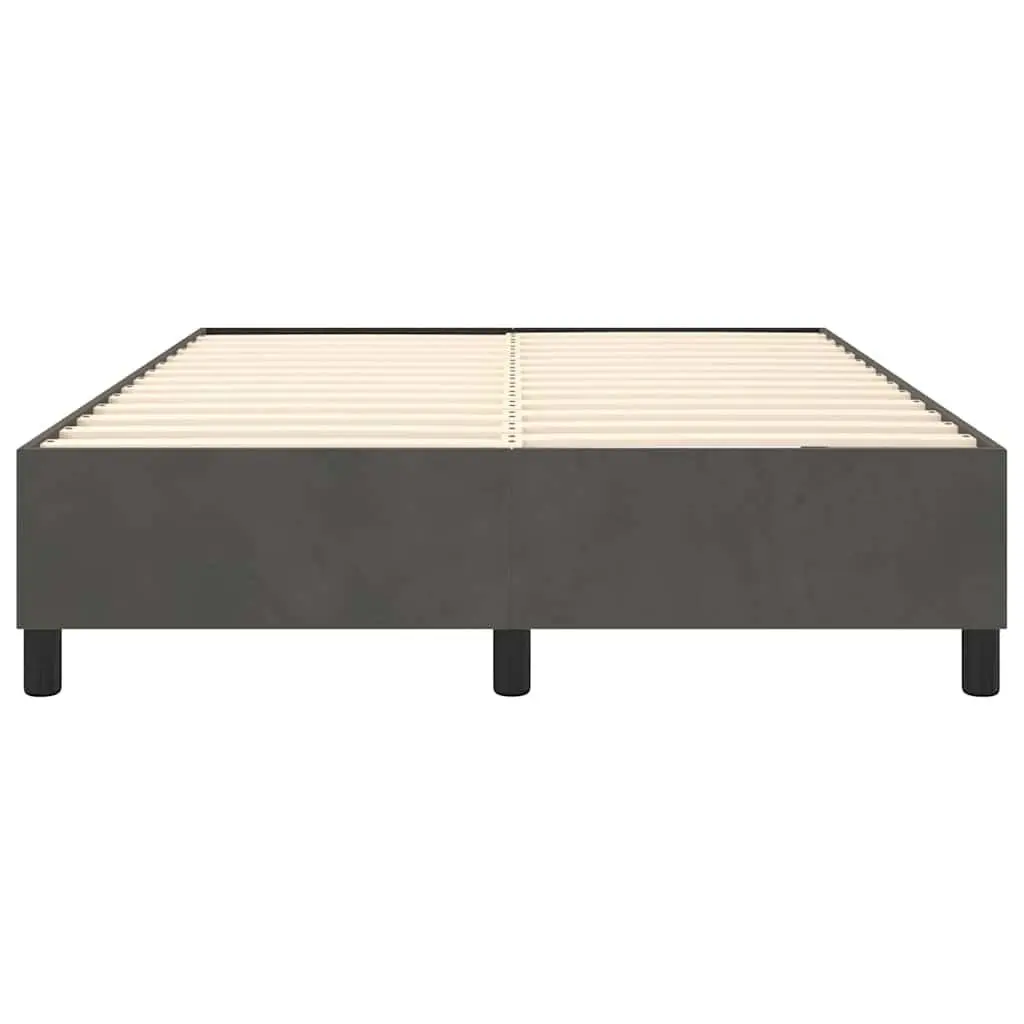 Bed Frame Queen Size Box Spring Base Dark Grey Velvet Upholstered Bedroom