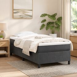 King Single Grey Velvet Upholstered Box Spring Bed Frame