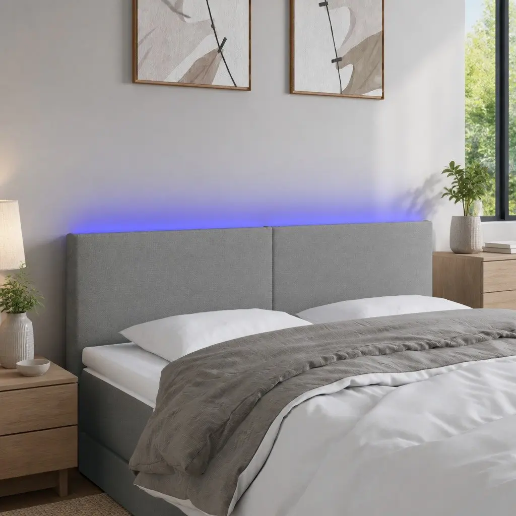 Adjustable Height LED Headboard 144 cm Dark Grey Fabric