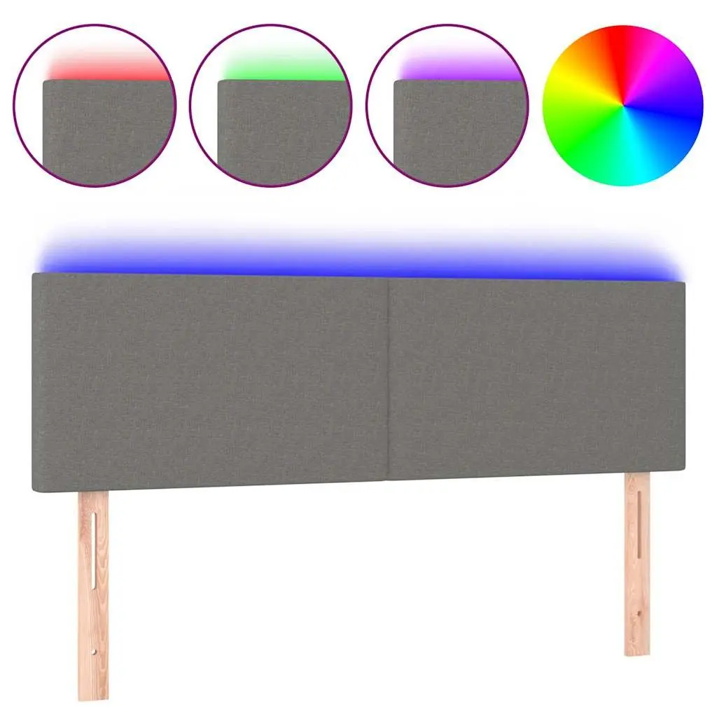 Adjustable Height LED Headboard 144 cm Dark Grey Fabric