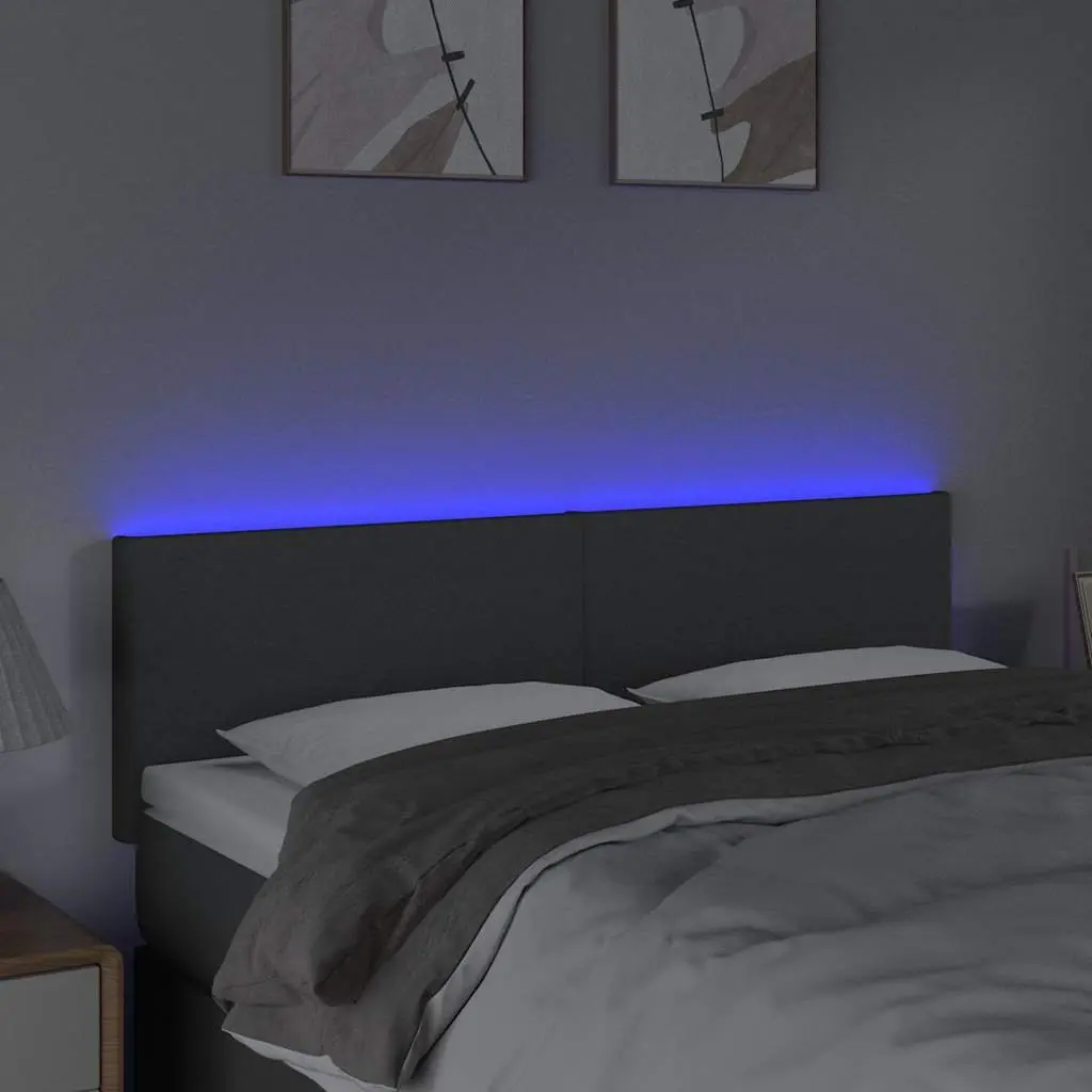 Adjustable Height LED Headboard 144 cm Dark Grey Fabric