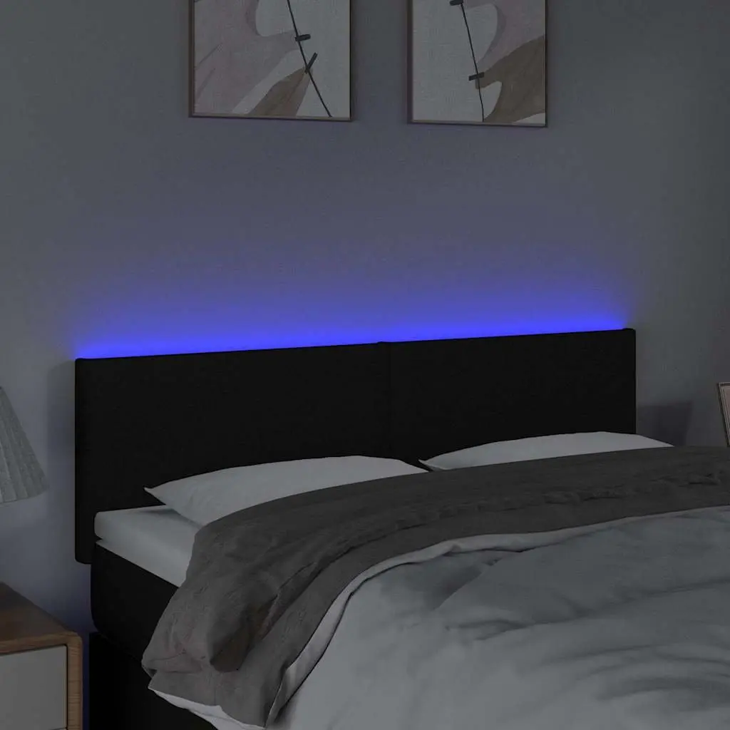 Black Fabric LED Headboard with Adjustable Height 144cm