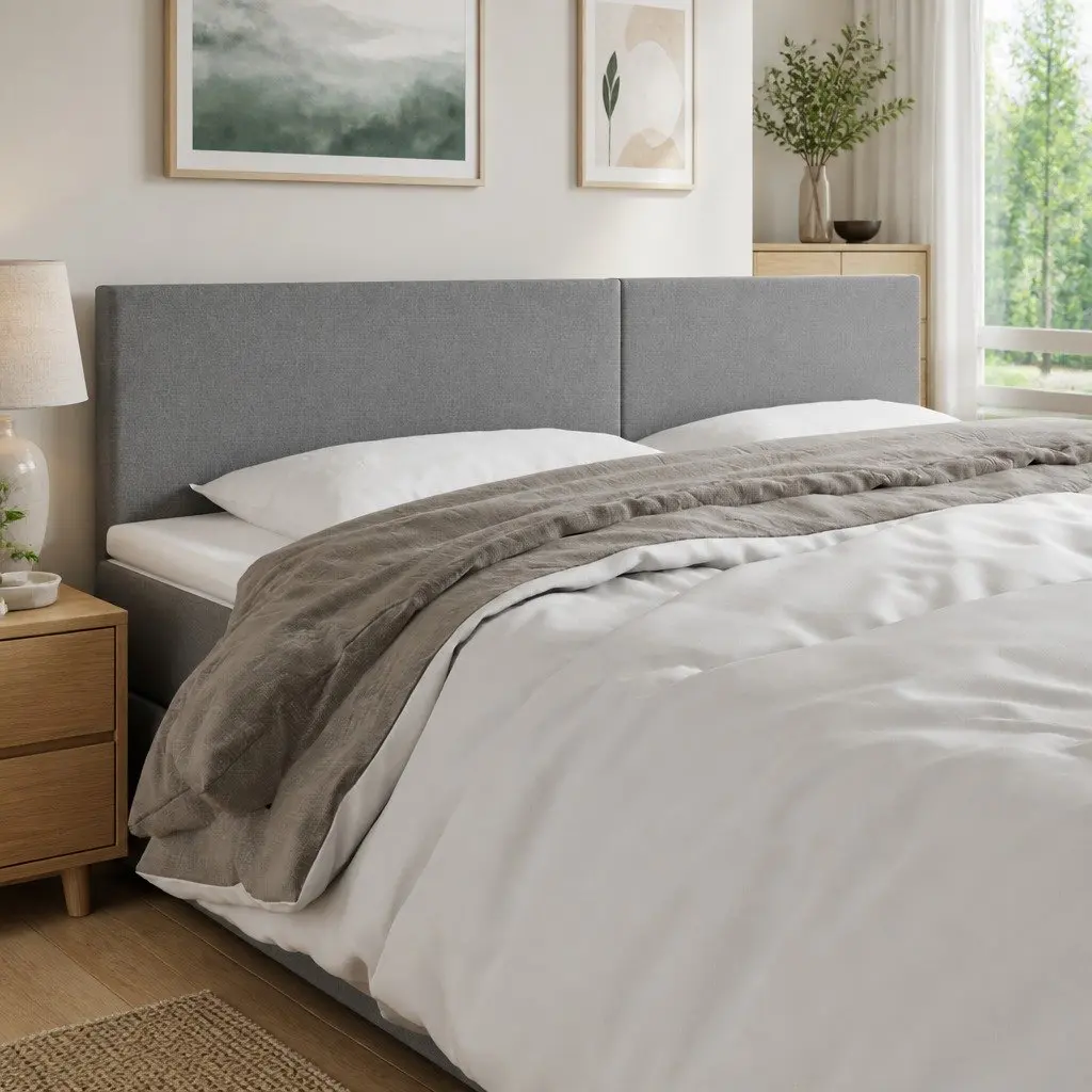 Grey Fabric LED Headboard with Adjustable Height