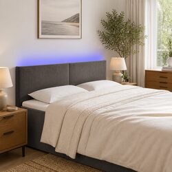 Grey Velvet LED Headboard with Adjustable Height