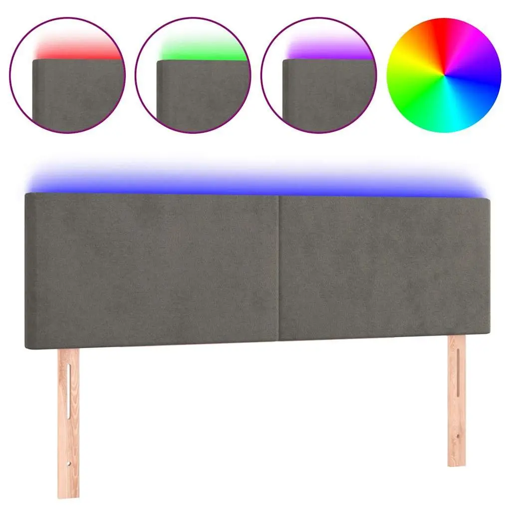 LED Headboard Grey Velvet 144cm Adjustable Height Backrest Support