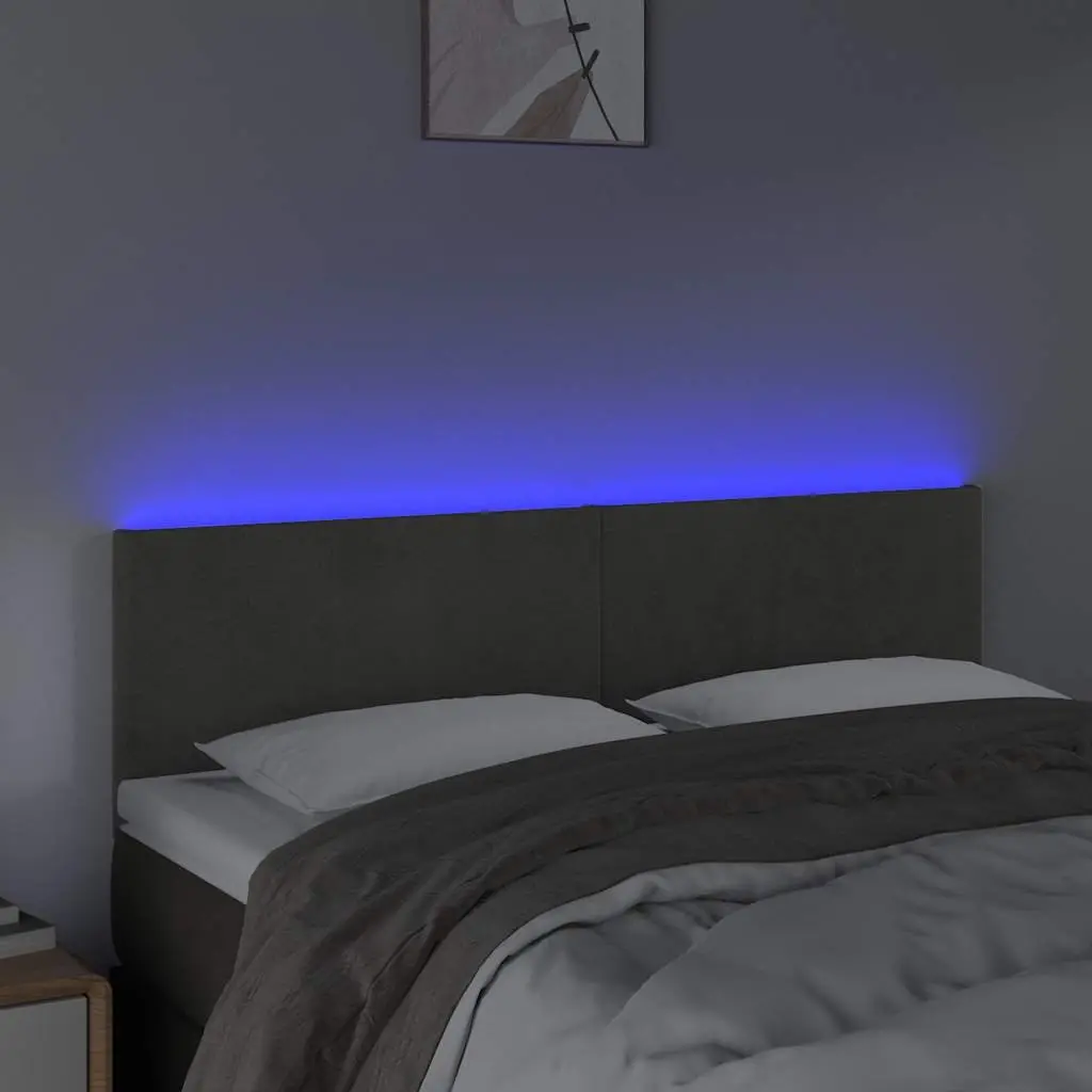 LED Headboard Grey Velvet 144cm Adjustable Height Backrest Support