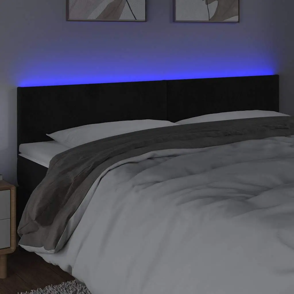 LED Headboard Black 200 cm Velvet Adjustable Height Bedroom Accent with