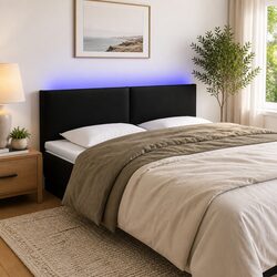 LED Headboard in Black Faux Leather with Adjustable Lights