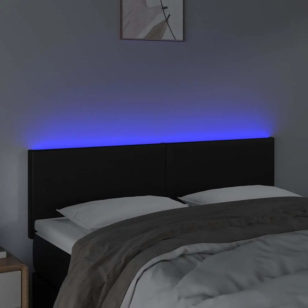 LED Headboard in Black Faux Leather with Adjustable Lights
