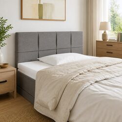 Grey Fabric LED Headboard with Adjustable Height