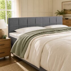 Adjustable Height Grey Fabric LED Headboard 160cm