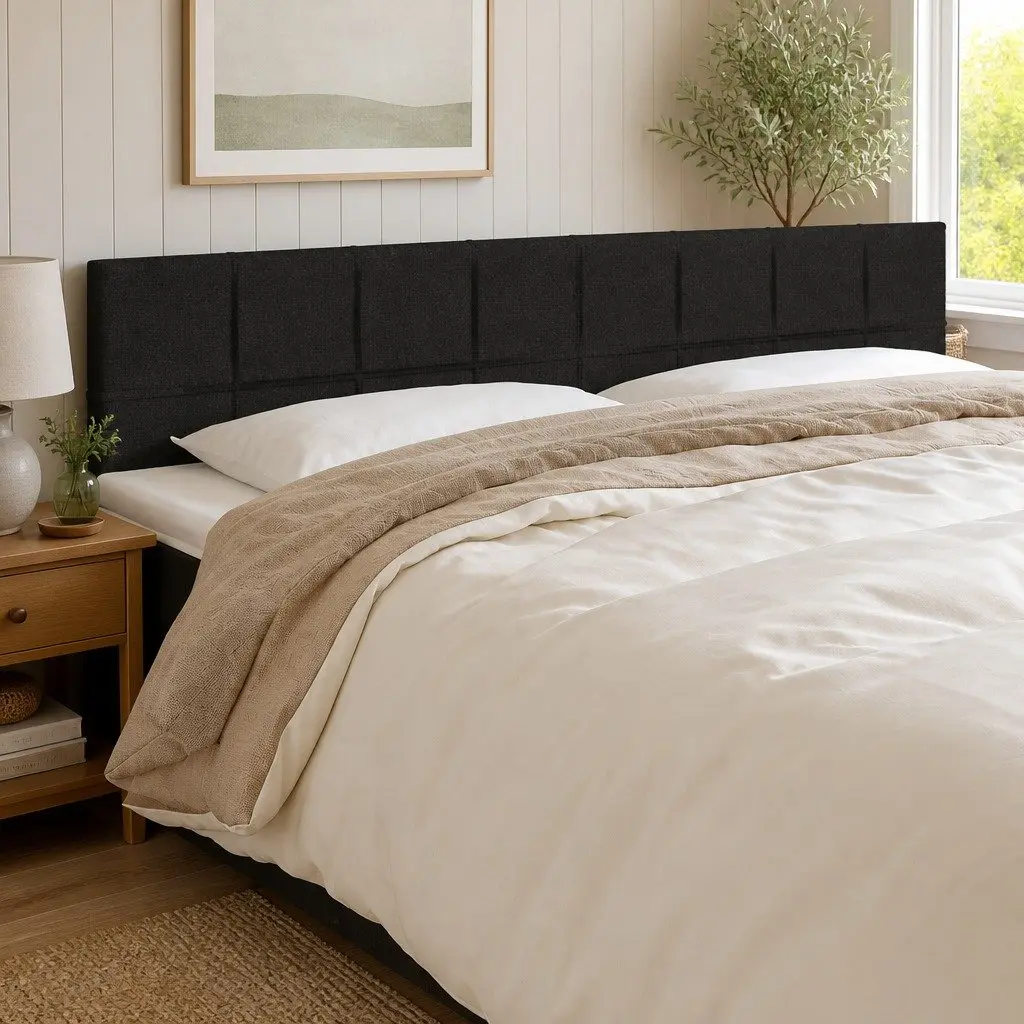 Black LED Headboard with Adjustable Height for Comfort