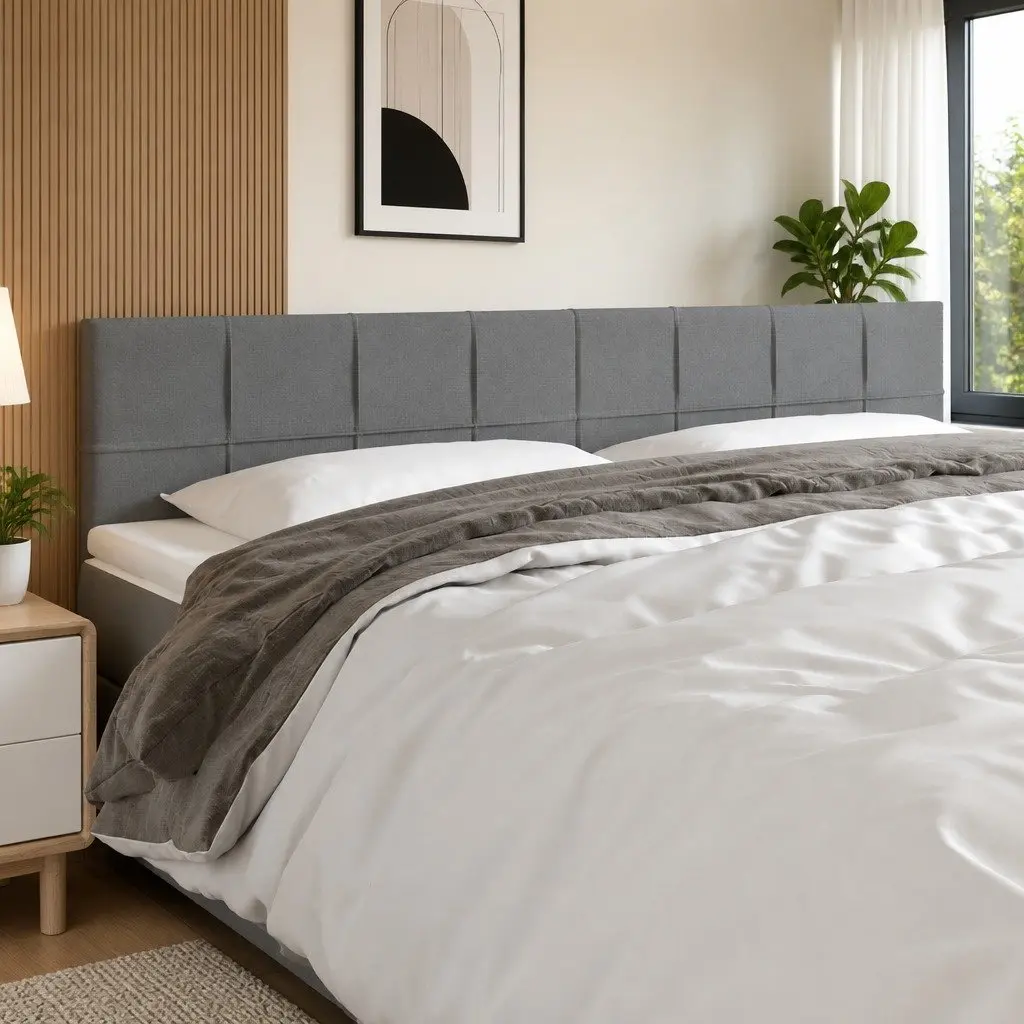 Grey Fabric LED Headboard 200cm Adjustable Height