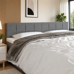 Grey Fabric LED Headboard 200cm Adjustable Height