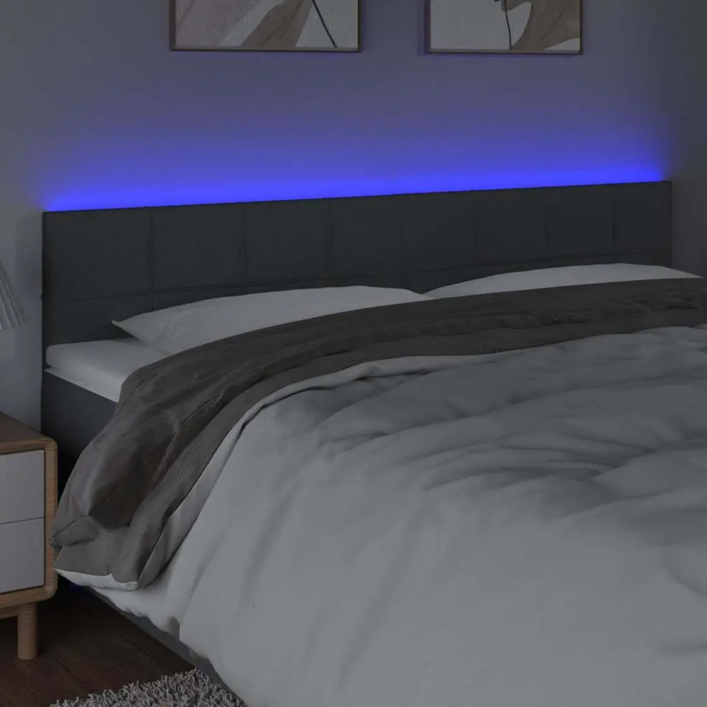 Grey Fabric LED Headboard 200cm Adjustable Height
