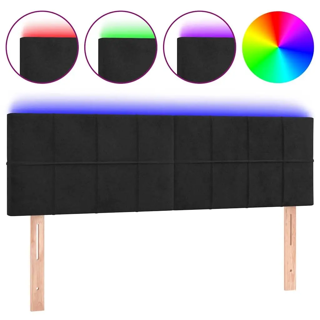LED Headboard Black 144cm Velvet Modern Bedroom Furniture