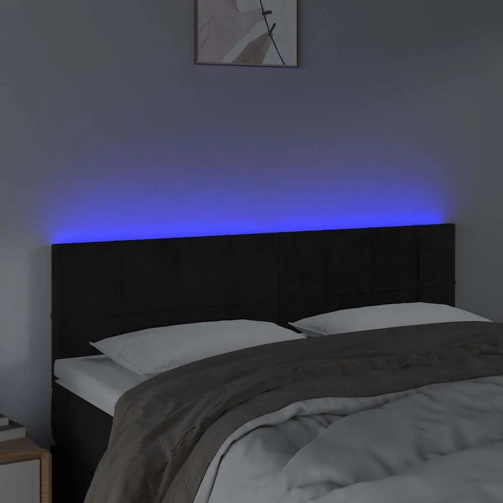 LED Headboard Black 144cm Velvet Modern Bedroom Furniture