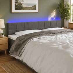 Modern LED Headboard 200cm Grey Velvet Bed Backrest