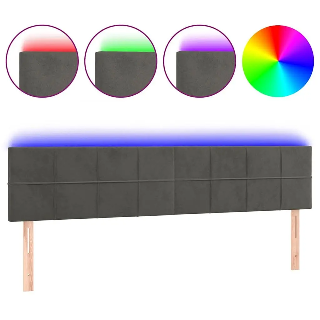 LED Headboard 200cm Grey Velvet Bed Backrest