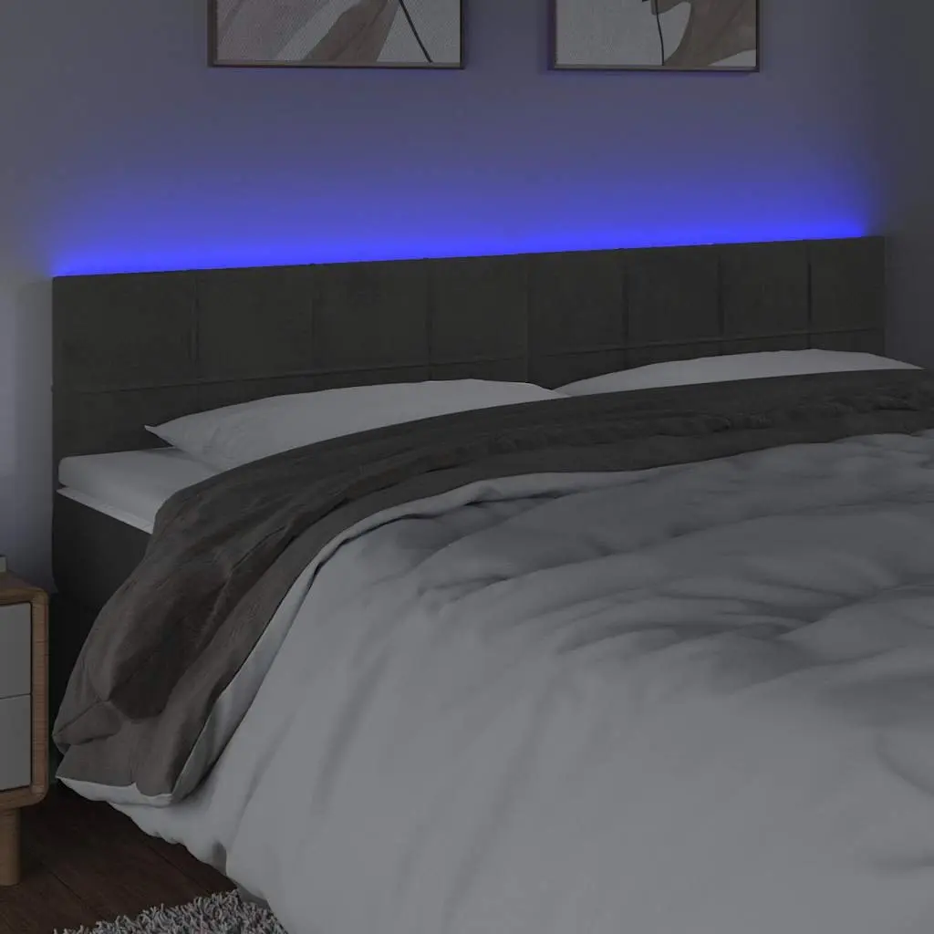 LED Headboard 200cm Grey Velvet Bed Backrest