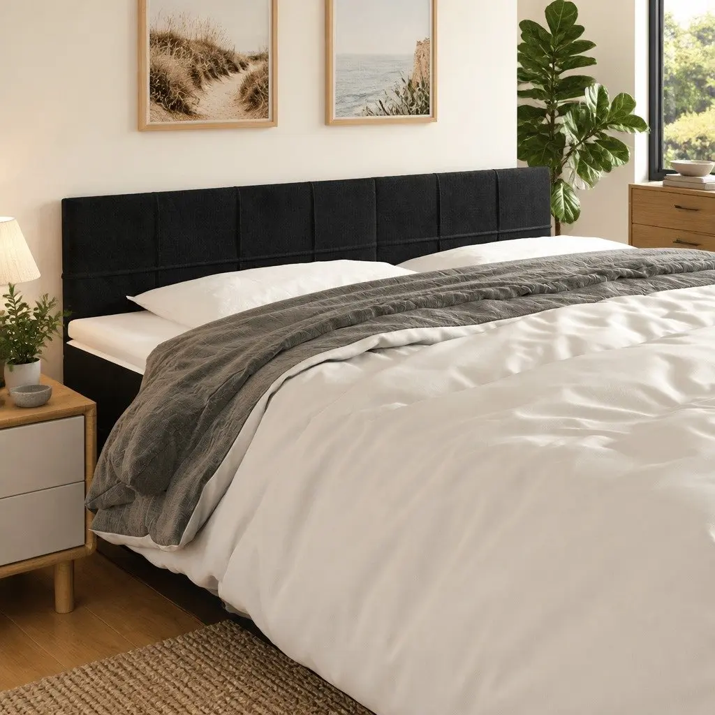 LED Headboard Black 200cm Velvet Upholstered Modern Bedroom Decor