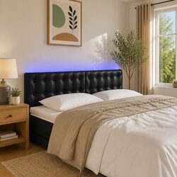Black Faux Leather LED Headboard with Adjustable Height