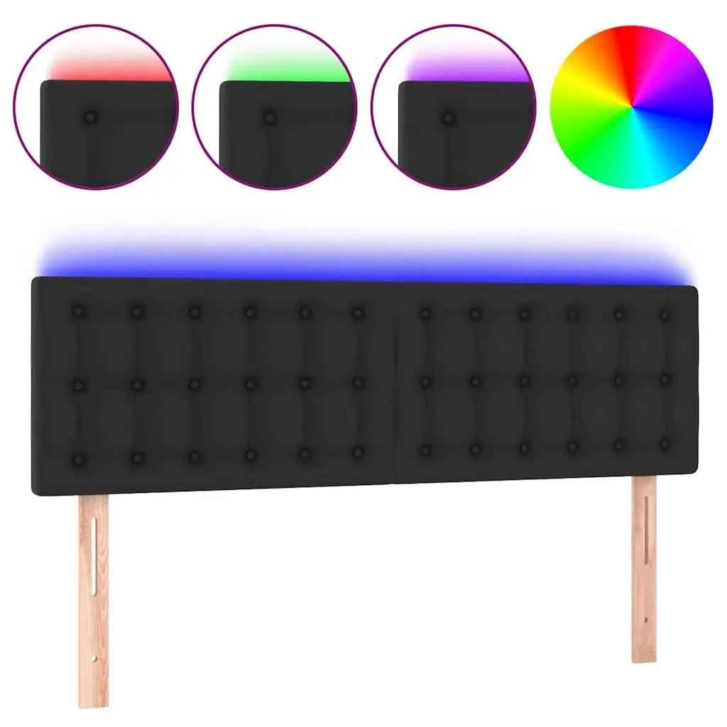 LED Headboard Black Faux Leather Adjustable Height Modern Bed Back Support