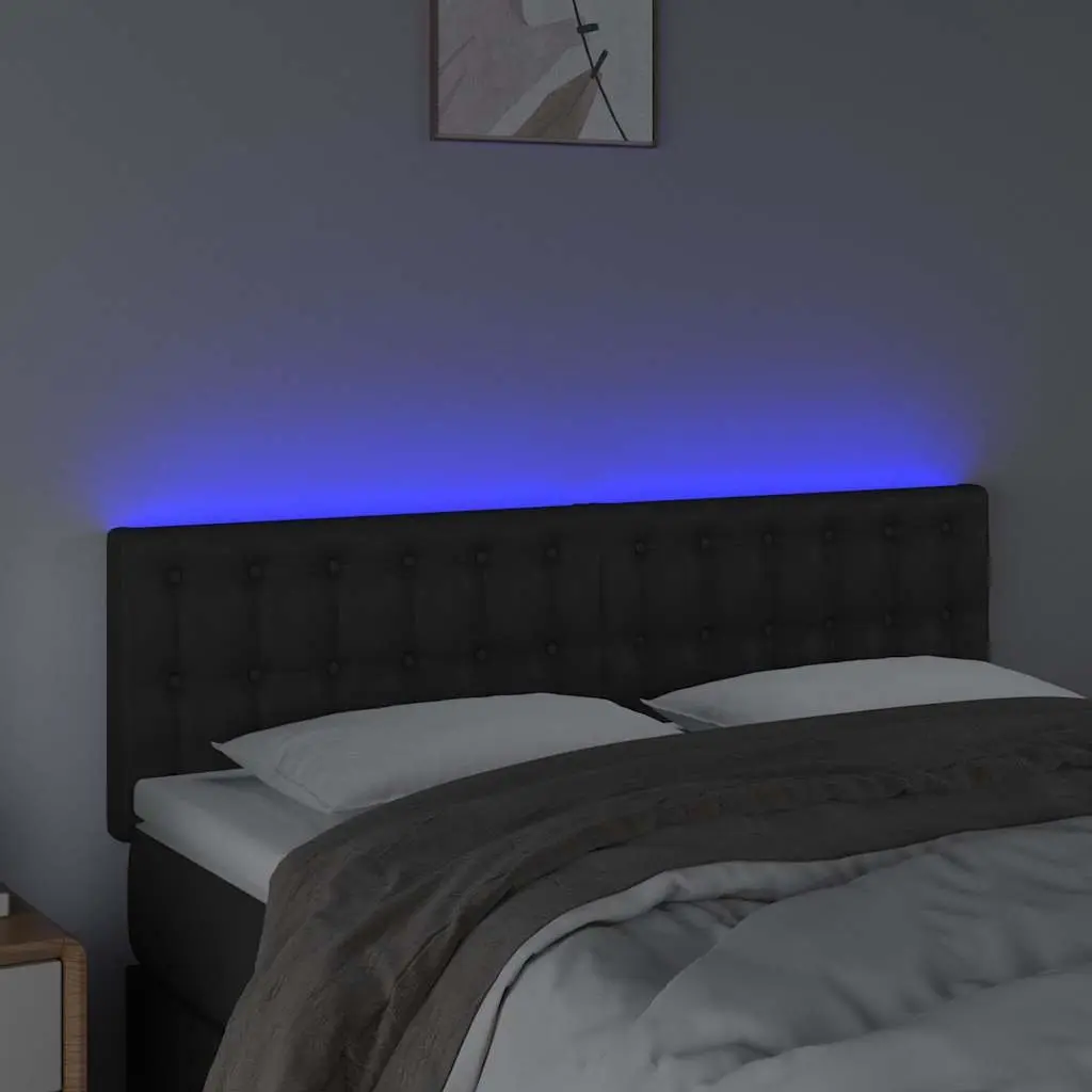 LED Headboard Black Faux Leather Adjustable Height Modern Bed Back Support