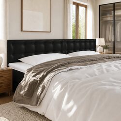 Black Faux Leather LED Headboard with Adjustable Height