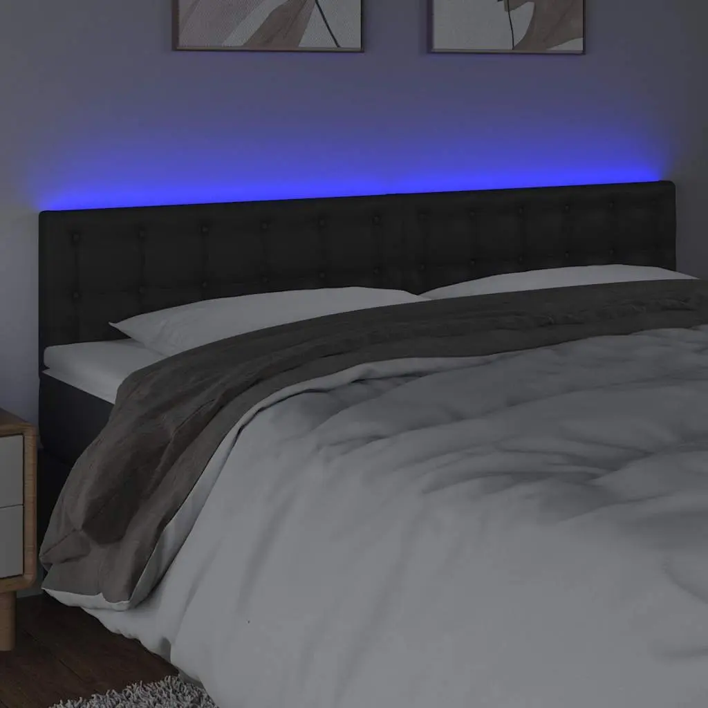 Black Faux Leather LED Headboard with Adjustable Height