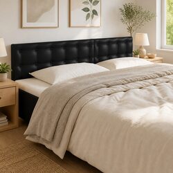 Modern Black Faux Leather LED Headboard 200cm