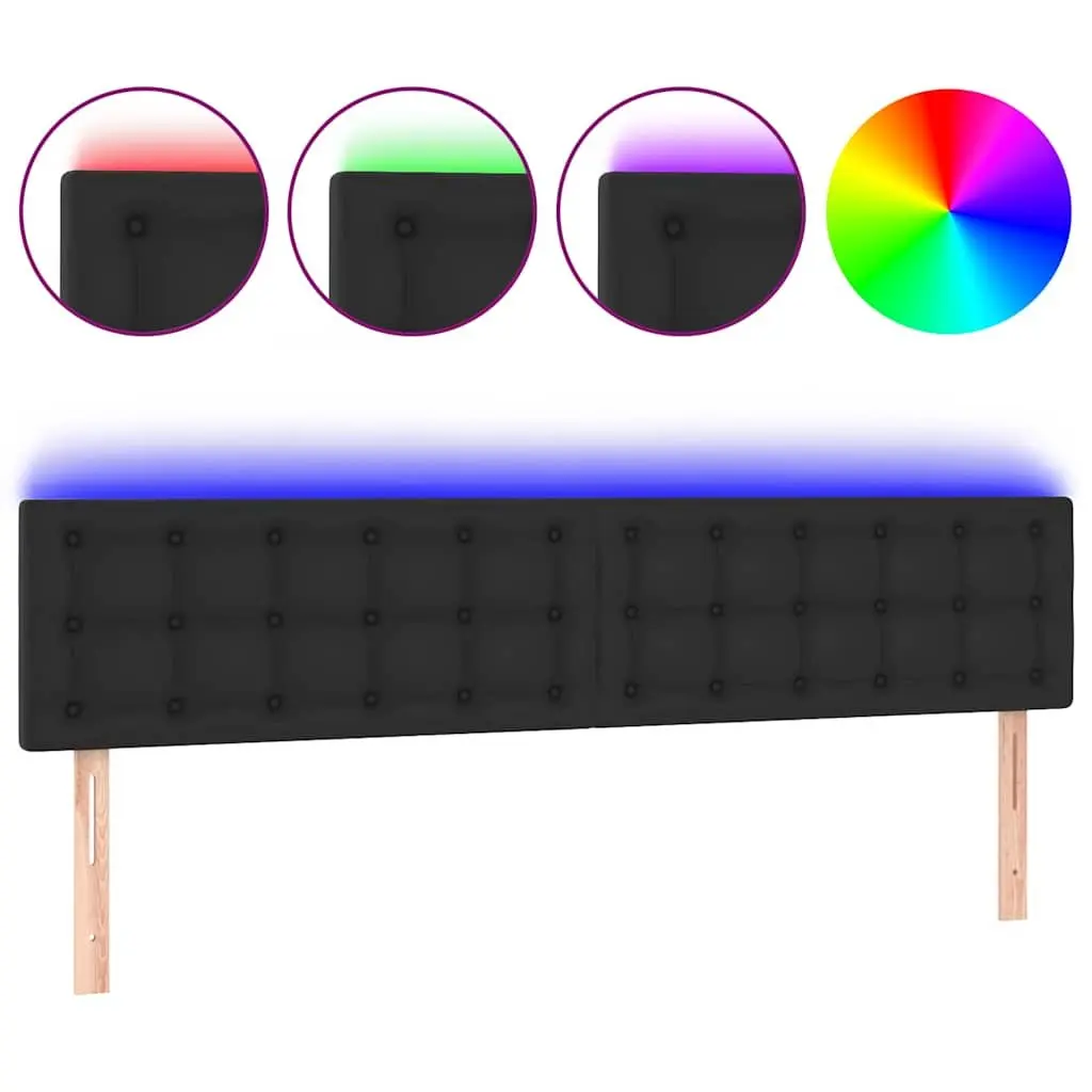 LED Headboard Black Faux Leather 200cm Modern Bedroom Wall Mount Adjustable