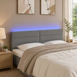 Dark Grey Fabric LED Headboard with Adjustable Height
