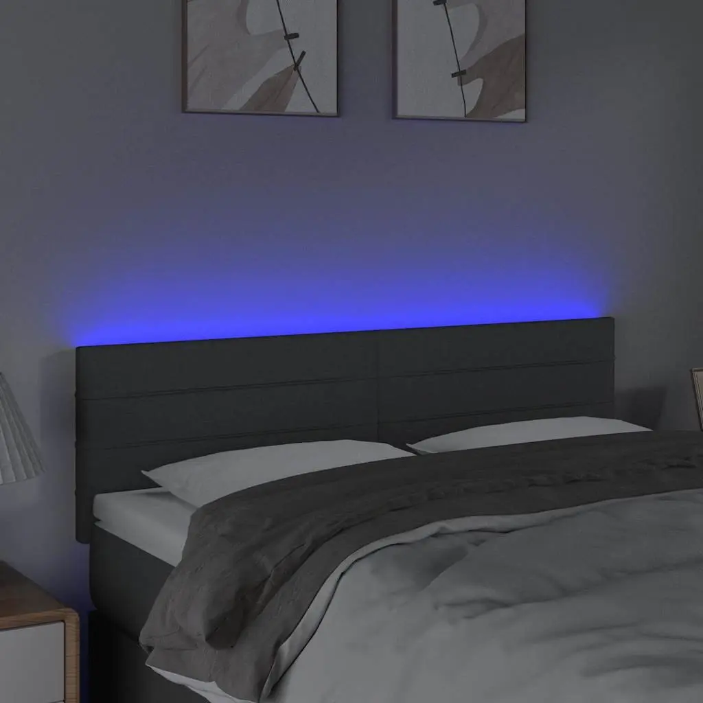 Dark Grey Fabric LED Headboard with Adjustable Height