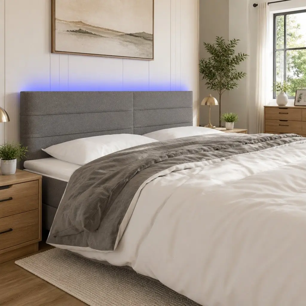 LED Headboard Dark Grey 200cm Fabric Wall Mount Upholstered