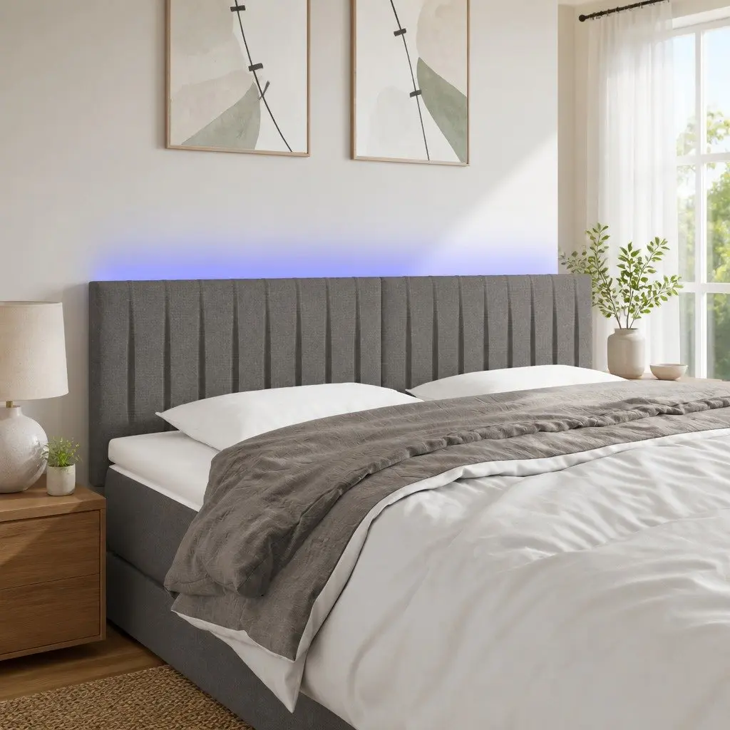 Dark Grey Fabric LED Headboard 144cm