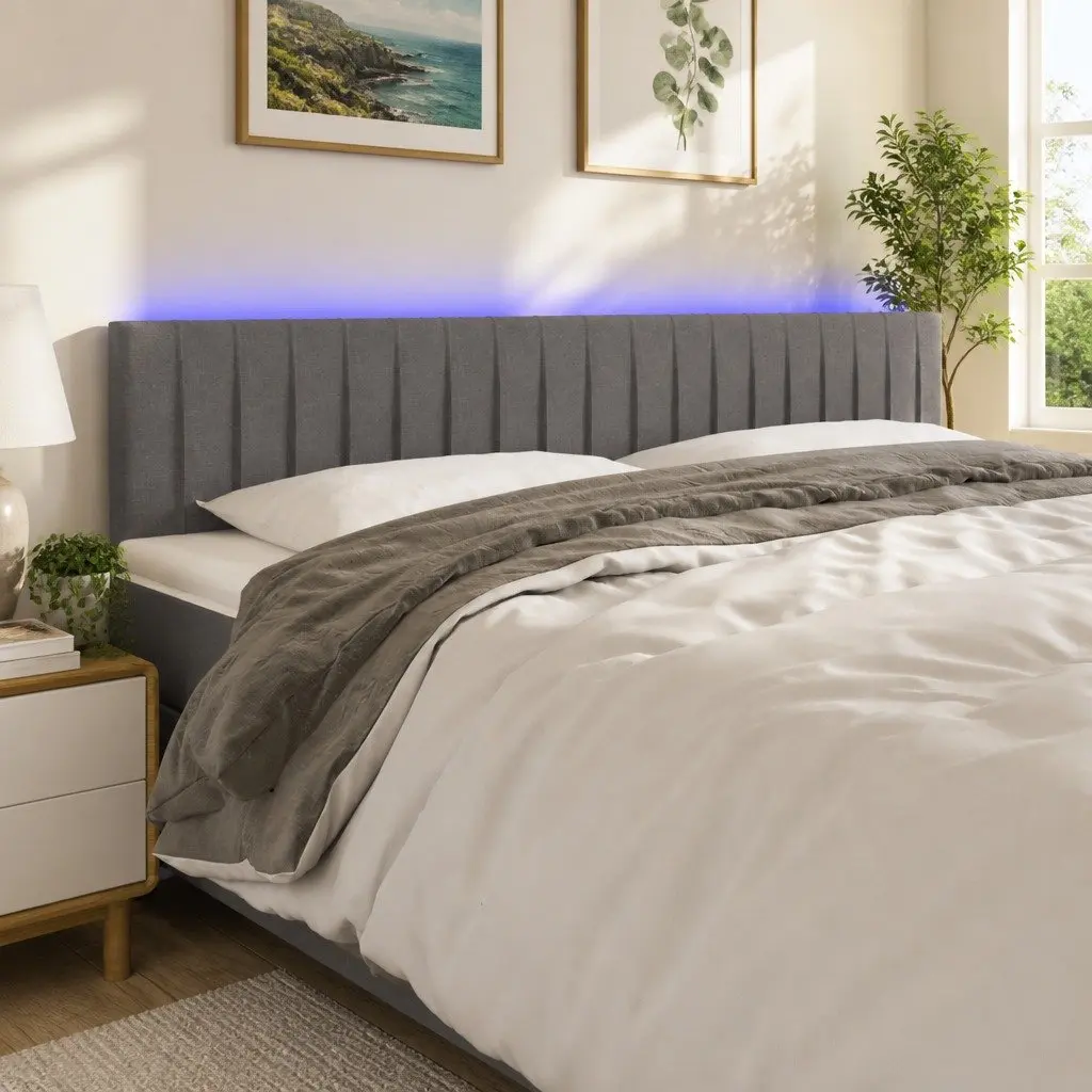 LED Headboard 160cm Dark Grey Fabric Wall Mount