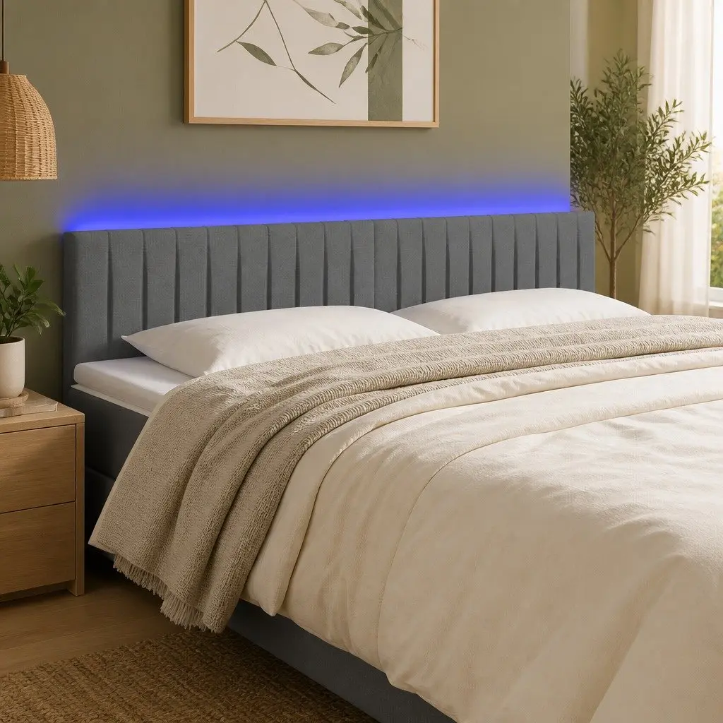 Grey Fabric LED Headboard 200 cm for Bedroom