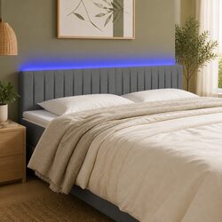Grey Fabric LED Headboard 200 cm for Bedroom