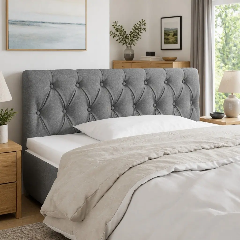 LED Headboard Dark Grey Fabric 100cm Adjustable Height Modern