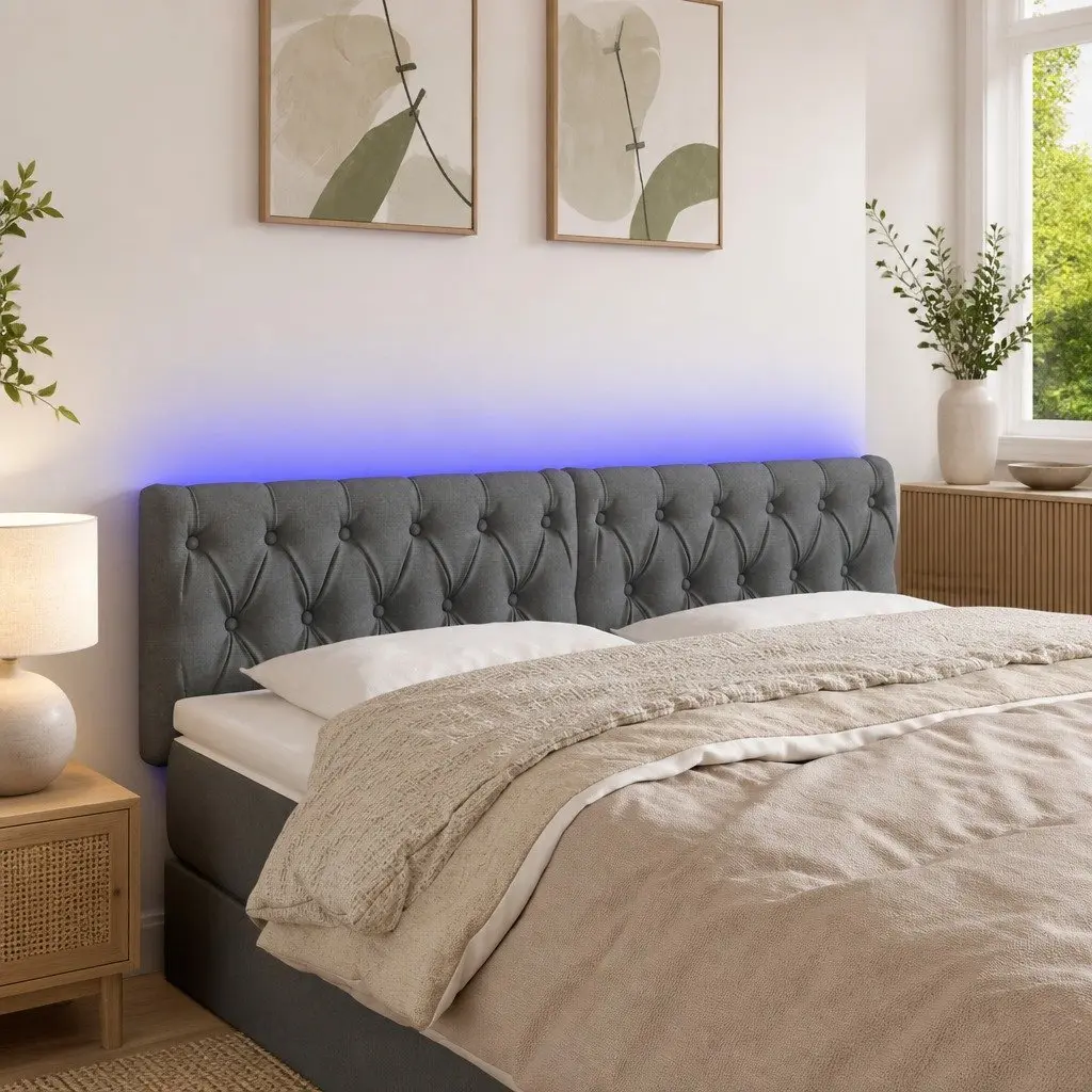 Adjustable Height LED Headboard in Grey Fabric