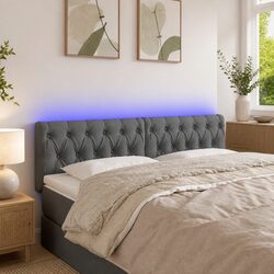 Modern Adjustable Height LED Headboard in Grey Fabric