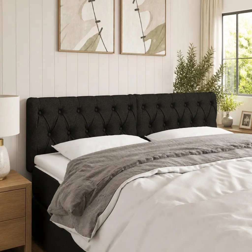 LED Headboard Black 144x7x78/88 cm Fabric Modern Adjustable Height